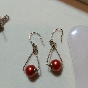Faux pearl and silver dangle hoops modern